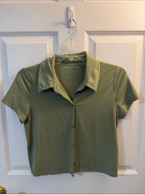 Abercrombie & Fitch Olive Green Short Sleeve Button-Up Polo